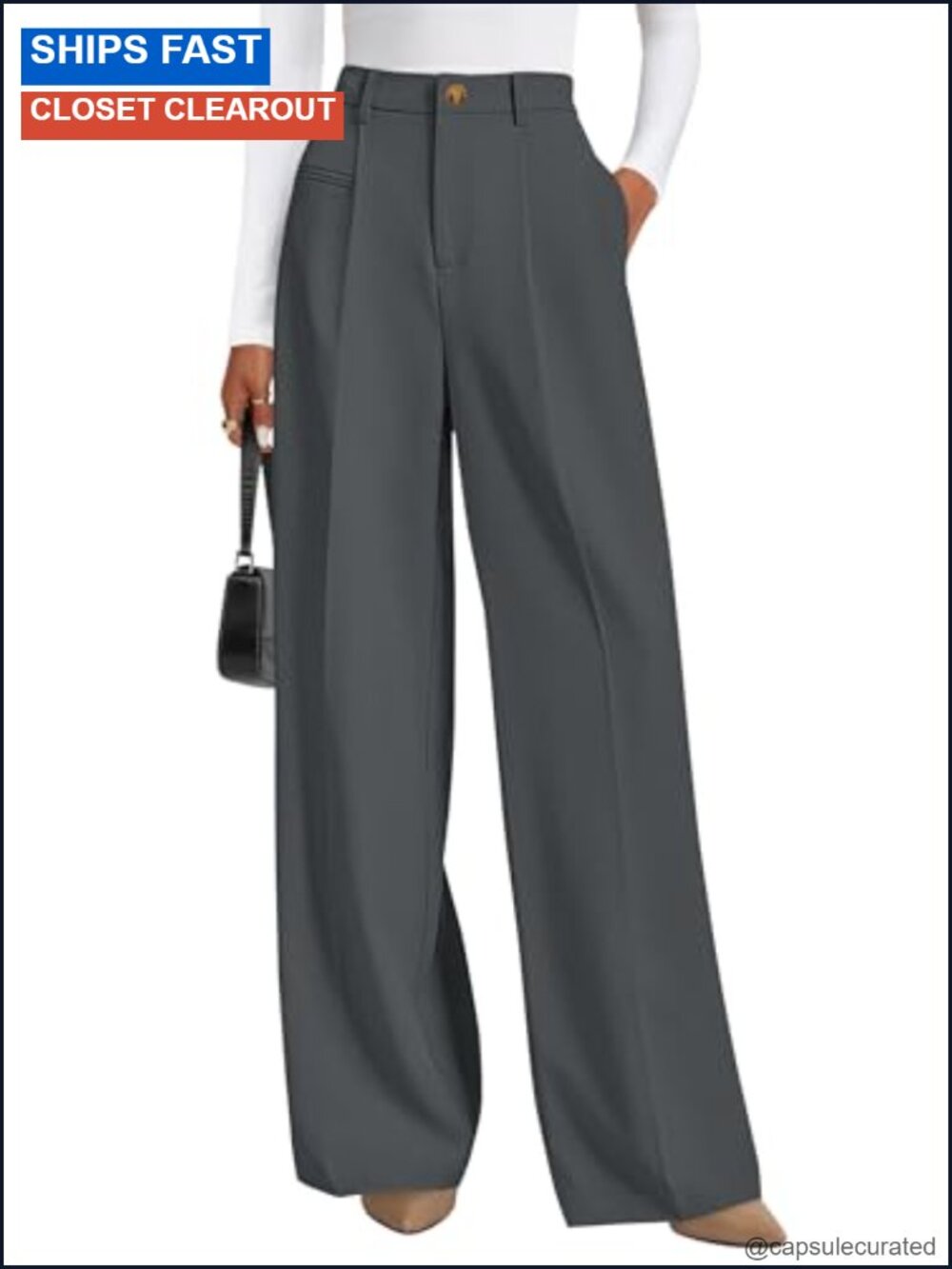 Wide Leg Work Dress Pants High Waisted Tummy Control Slacks
